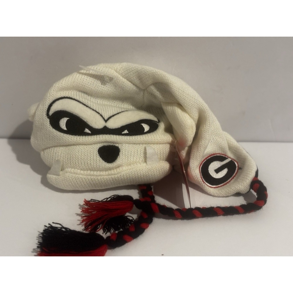 NEW UGA Beanie Georgia Bulldogs Tassel White Dog Hat Zoozatz Football NCAA